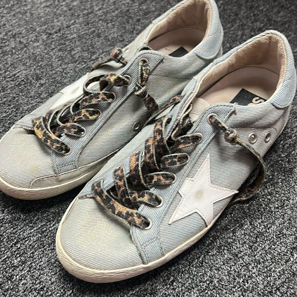 Denim and Leopard Golden Goose LIKE NEW Size 38 Womens Sneakers - Picture 1 of 7